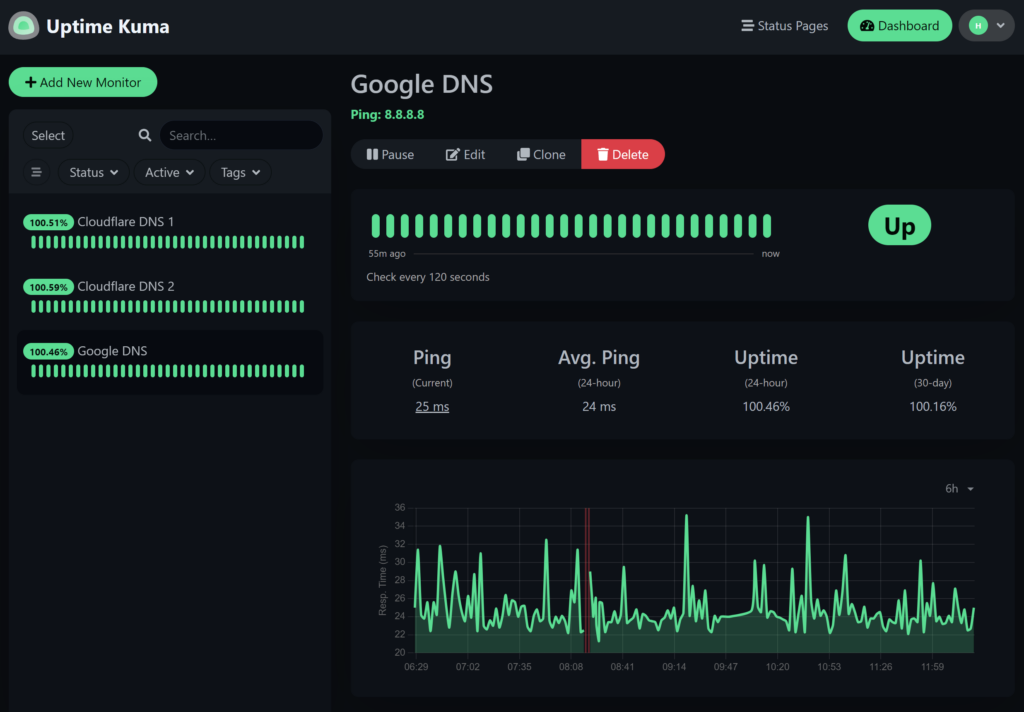 Uptime Kuma Dark Mode Interface